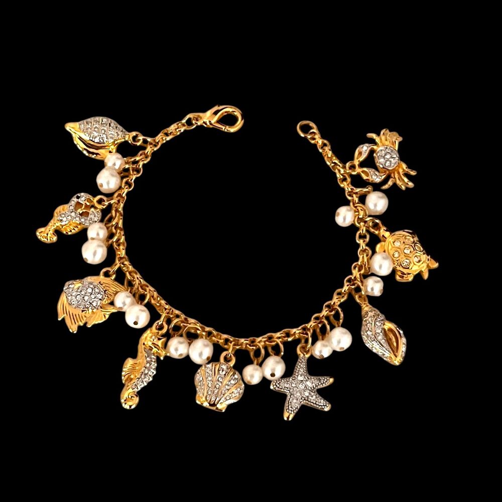 Danbury Mint Treasures of the Sea Charm Bracelet Pearl Rhinestone - 5E